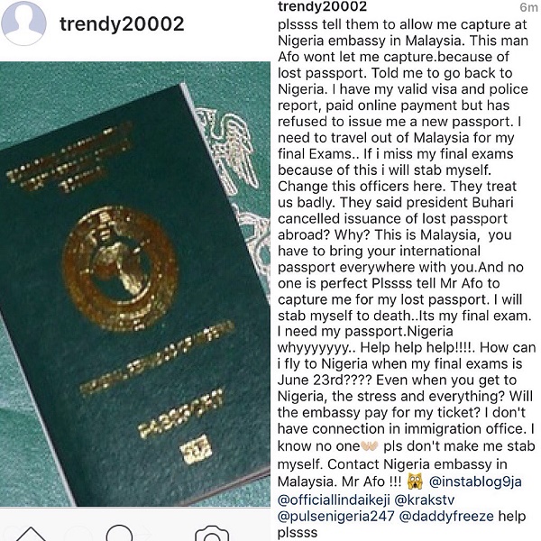 Help! Nigerian Man Stranded in Malaysia Threatens to Kill Himself Over New Passport