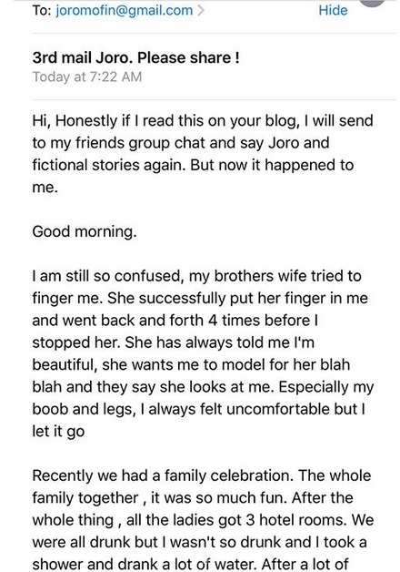 ...Joro Olumofin, has taken to his Instagram blog page and shared the story of a lady who sha...