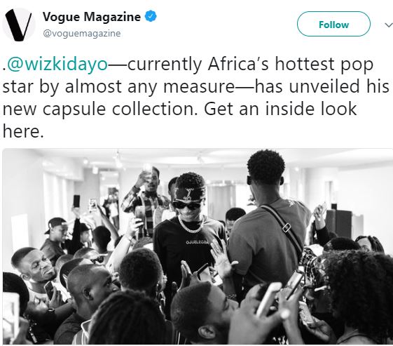 Vogue Magazine Declares Wizkid The Hottest Pop Star In Africa