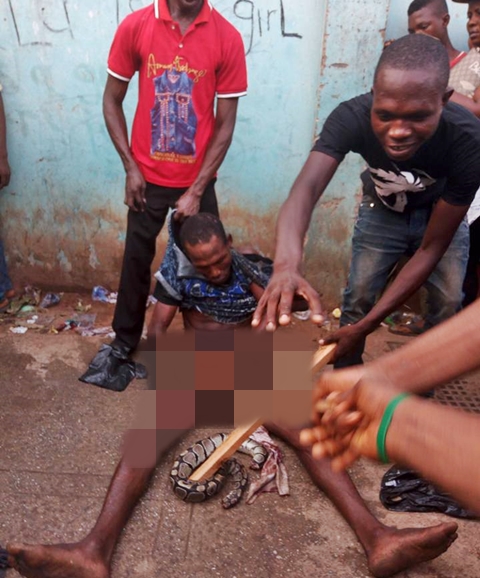 Notorious Thief Who Allegedly Makes His Snake Swallow His Loots Finally Caught In Benin, Edo State (Photos)