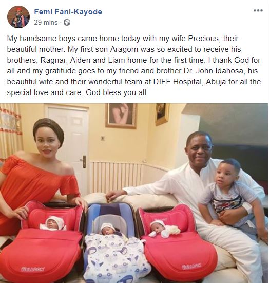 Ex- Minister, Femi Fani Kayode Shares First Photos Of His New Born Triplet, & They Are So Adorable! %Post Title