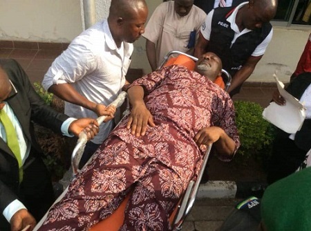 Photos: Senator Dino Melaye Arrives Lokoja Court In An Ambulance On Thursday