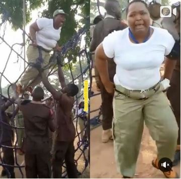 Plus-Sized Female Corper Cries While Undergoing Her Camp Drilling