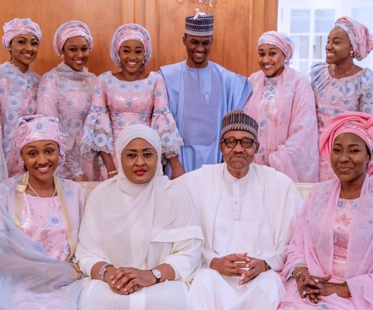 Buhari, his wife Aisha and his children