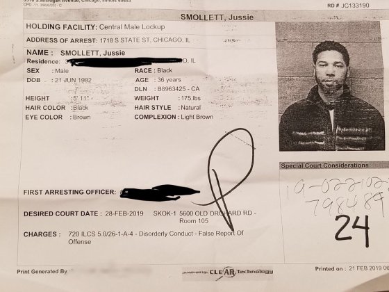 Mugshot Of Jussie Smollett Arrested And Taken Into Custody For Faking Homophobic Attac