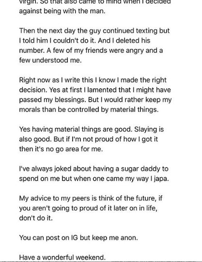 UNILAG Girl Recounts Experience With Lagos Sugar Daddy