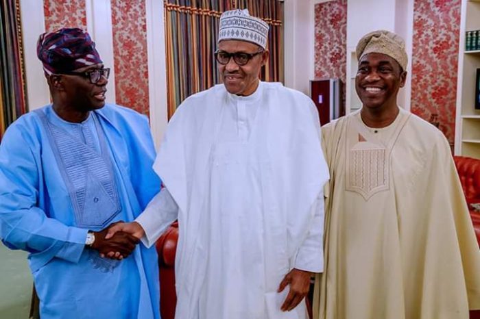 President Buhari Poses With Lagos Governor-elect, Sanwo-Olu & His Deputy, Hamzat (Photos)
