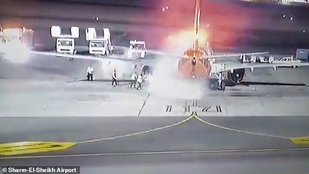 passenger jet catches fire