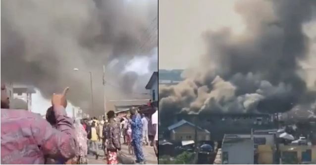 Tejuosho market fire in Yaba
