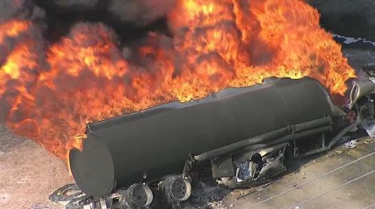 burning tanker
