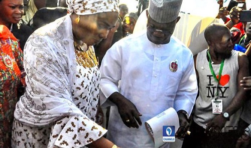 Yahaya Bello and wife cast their ballots in Okene