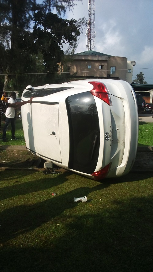 Man escapes death as car loses control and somersaults in FESTAC