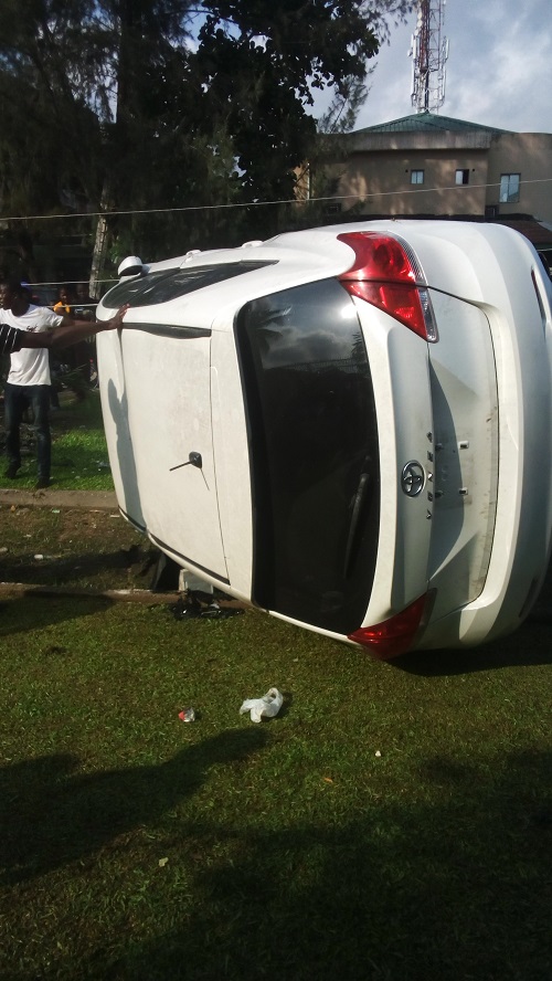 Man escapes death as car loses control and somersaults in FESTAC