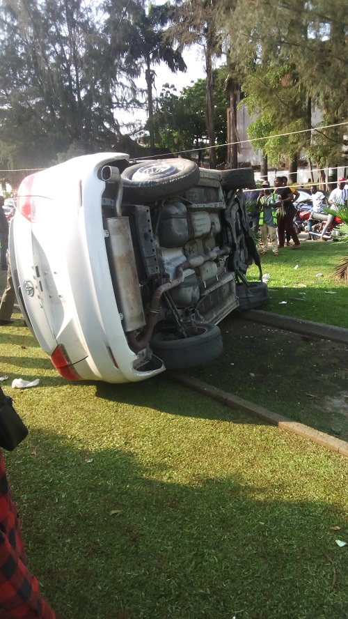 Man escapes death as car loses control and somersaults in FESTAC