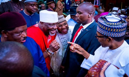 President Muhammadu Buhari and Dino Melaye
