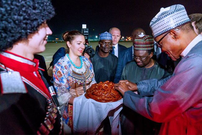 President Buhari, Three Governors, Others Arrive In Russia