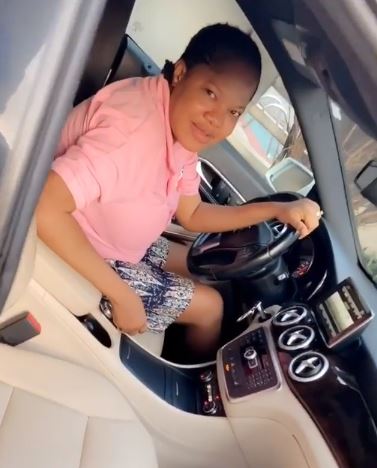 Toyin Abraham inside her new car