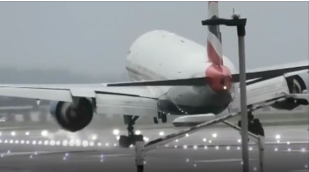 The plane struggled to land at Heathrow airport