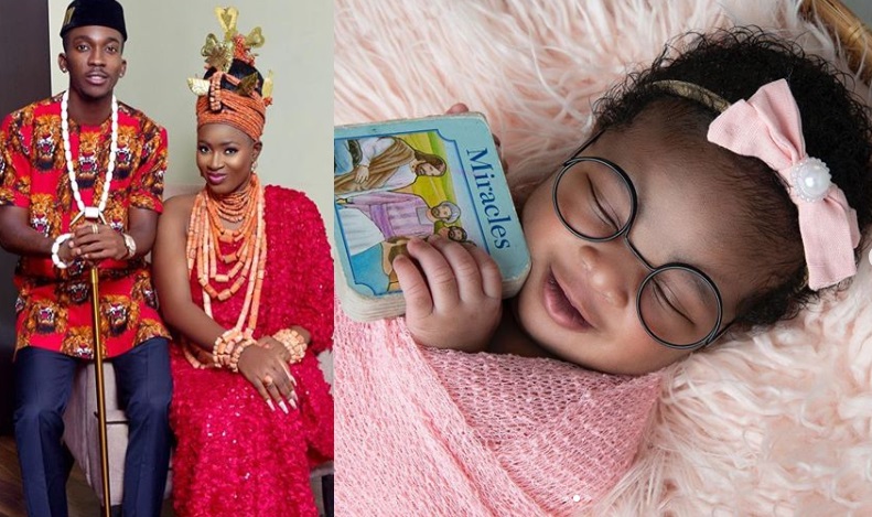 Onyekuru and wife show off their newborn baby girl