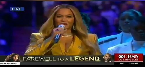 Beyonce performing at Kobe Bryant's memorial service