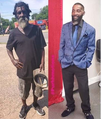 The homeless man witnessed a transformation after getting a free haircut