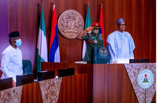 Buhari and Osinbajo at yesterday's FEC meeting