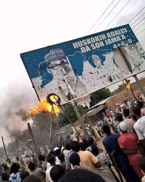 Buhari and governor Masair's billboards burnt down in Katsina state