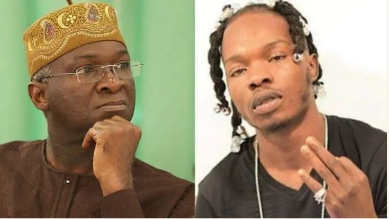 Minister of Works and Housing Babatunde Fashola and musician, Naira Marley