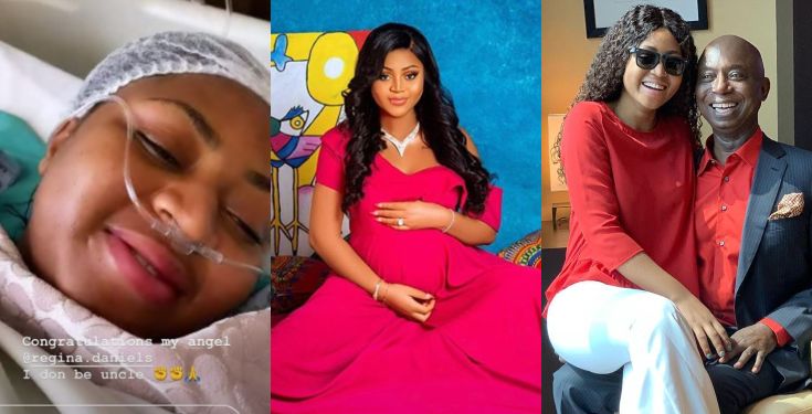 Regina Daniels has welcomed her first child, a baby boy