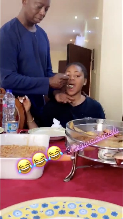 Ned Nwoke feeds the love of his life, Regina Daniels