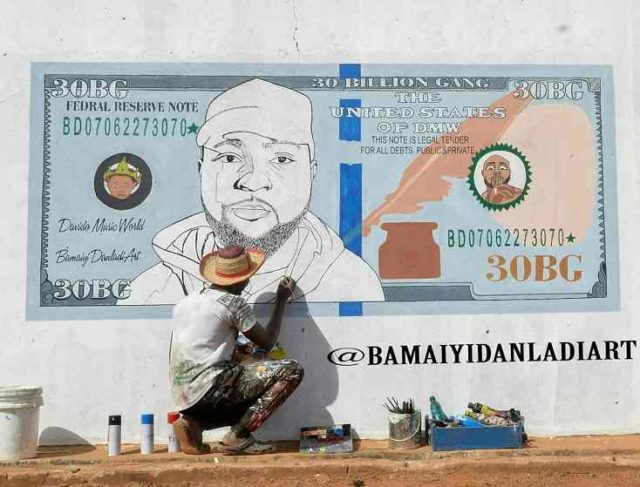 Davido's face painted on a dollar bill by a talented artist