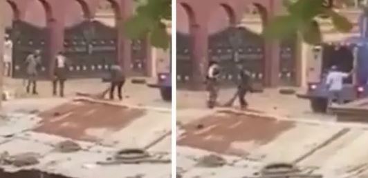 Terrifying Video Of Alleged Police Officials Dragging Dead Bodies Out Of The Kings Palace In Ogbomoso