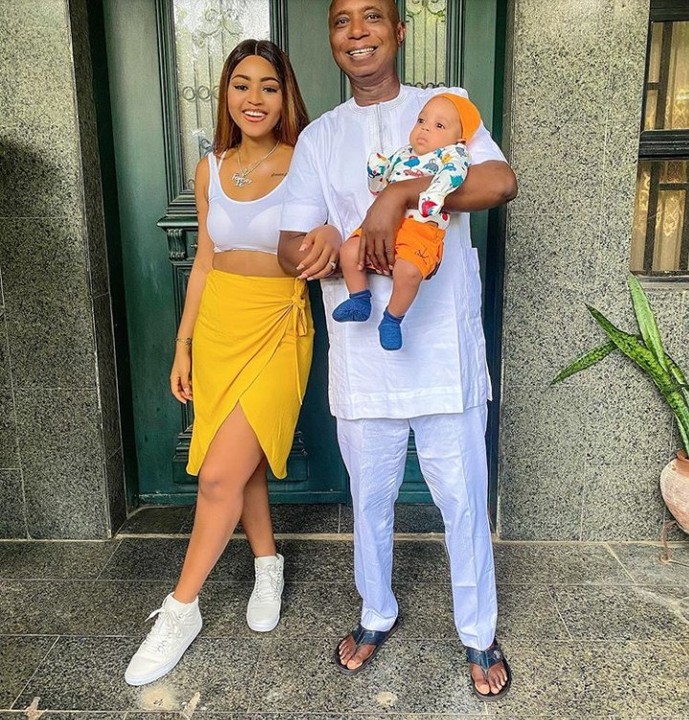 Regina and husband, Ned Nwoko with their son, Munir