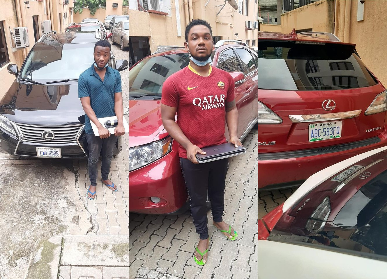 The suspected internet fraudsters after they were caught