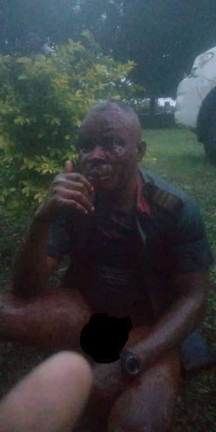 The Civil Defence officer after he was caught and beaten mercilessly