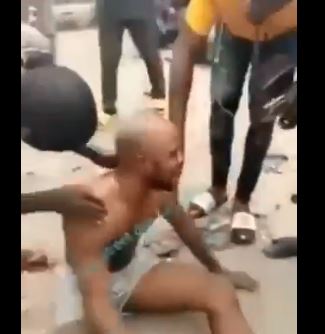 The man rolled on the floor before stripping himself