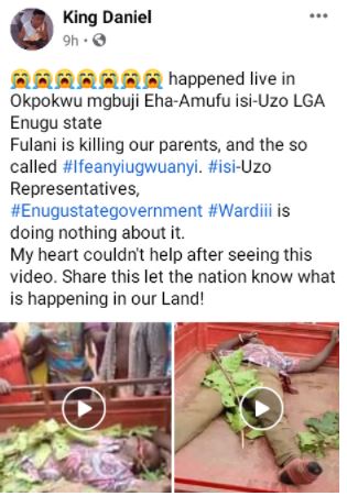 Suspected Fulani Herdsmen Attack Enugu Community, Hack Pregnant Woman, 7 Others to Death, Destroy Farmlands (Photos)