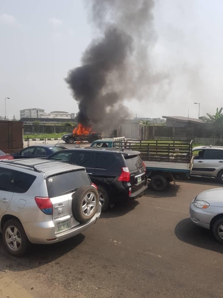 The police van burnt by an angry mob