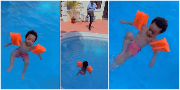 Munir swimming in massive pool