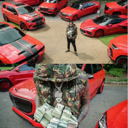 Moneybagg Yo shows off his cars and wads of cash