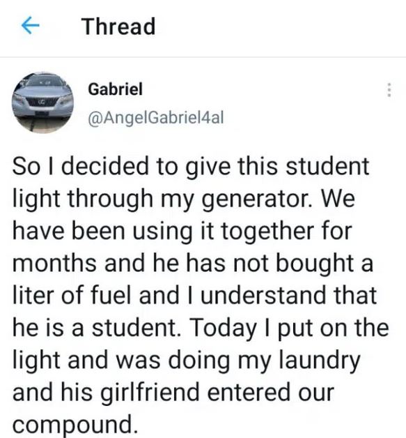 post  Nigerian Man Narrates Embarrassing Experience After Allowing His Neighbor Use His Generator « CmaTrends gabriel2