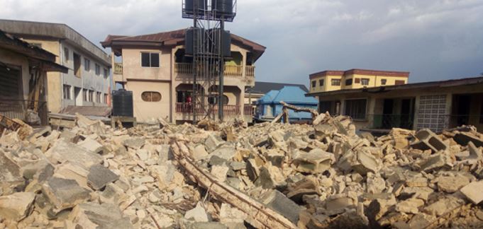 collapsed building