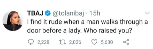 post  I Find It Rude For A Man To Walk Through A Door Before A Lady – Tolani Baj « CmaTrends rude