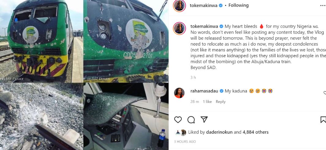 post  I’m Beyond Sad, Never Felt The Need To Relocate As Much As I Do Now – Toke Makinwa Reacts To Kaduna-Abuja Train Attack « CmaTrends beyond1