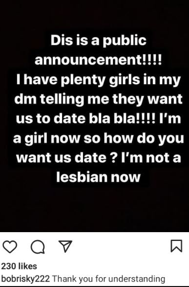 post  I’m A Woman Now, I’m Not A L*sbian – Bobrisky Warns Ladies Who Want To Date Him « CmaTrends cot2