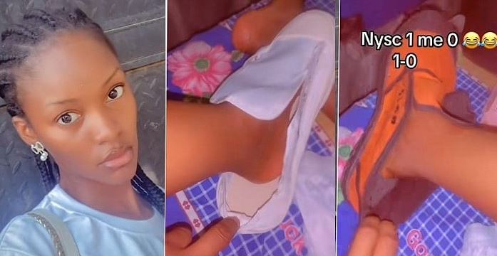 Female Corper Shares Video Of Oversized Shoes She Was Given At ...