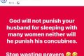 God Will Not Punish Your Husband For Sleeping With Many Women - Nigerian Woman Urges Married Women To Stop Wasting Their Prayers
