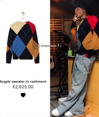 Wizkid Rocks ₦4.2 million Loewe Argyle Sweater